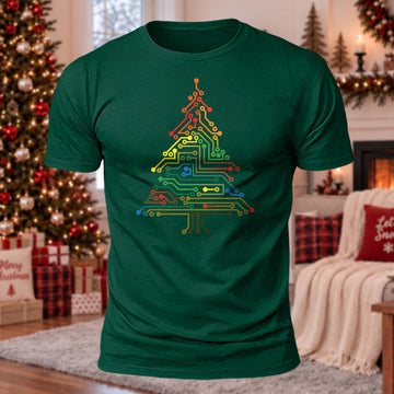 Circuit Christmas Tree Printed Short Sleeve T-Shirt