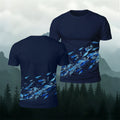 Blue Sardine Print Casual Cotton T-Shirt