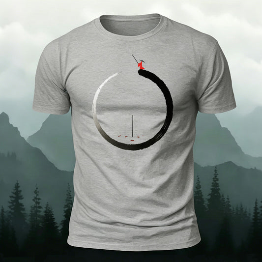 Combed Cotton Minimalist Samurai Warrior-Print Casual T-Shirt