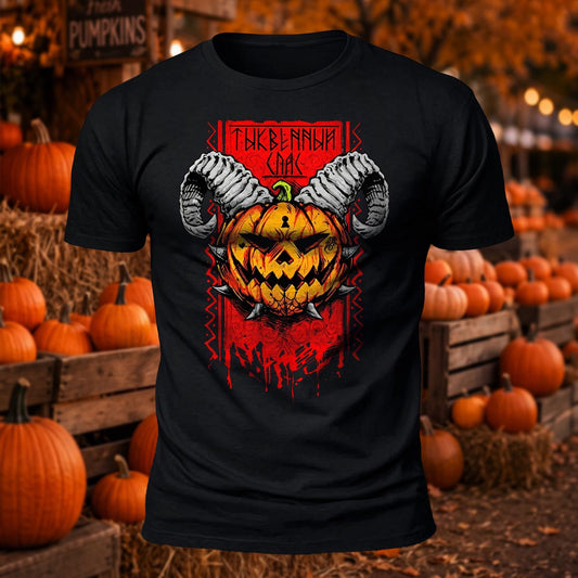 Vintage Gothic Horror Demon Pumpkin Halloween Printed Short Sleeve T-Shirt