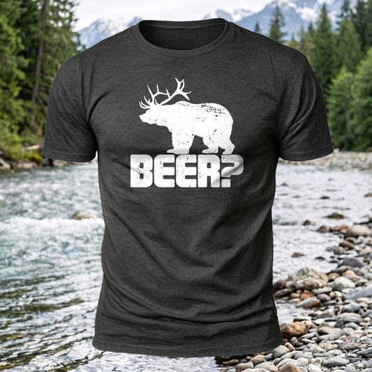 Bear+Deer=Beer Printed Short Sleeve T-Shirt