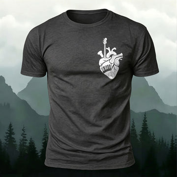 Premium Cotton Music Heart Print Casual T‑Shirt