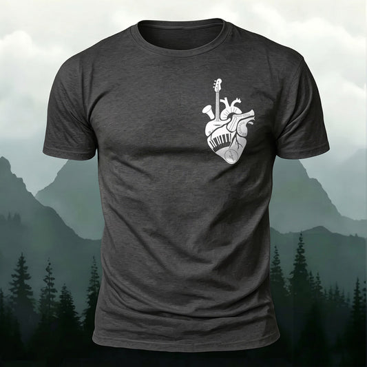 Premium Cotton Music Heart Print Casual T‑Shirt