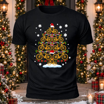 Bicycle Christmas Tree Printed Casual Short Sleeve T-Shirt