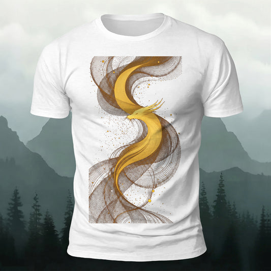 DTG Golden Glitter Dragon Printed Short Sleeve T-Shirt