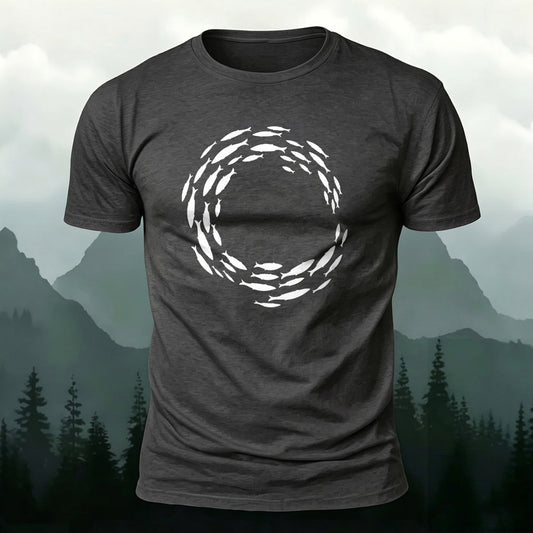 Premium Cotton Fish Circle Print Casual T‑Shirt