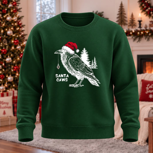 Santa Caws Printed Round Neck Sweatshirt