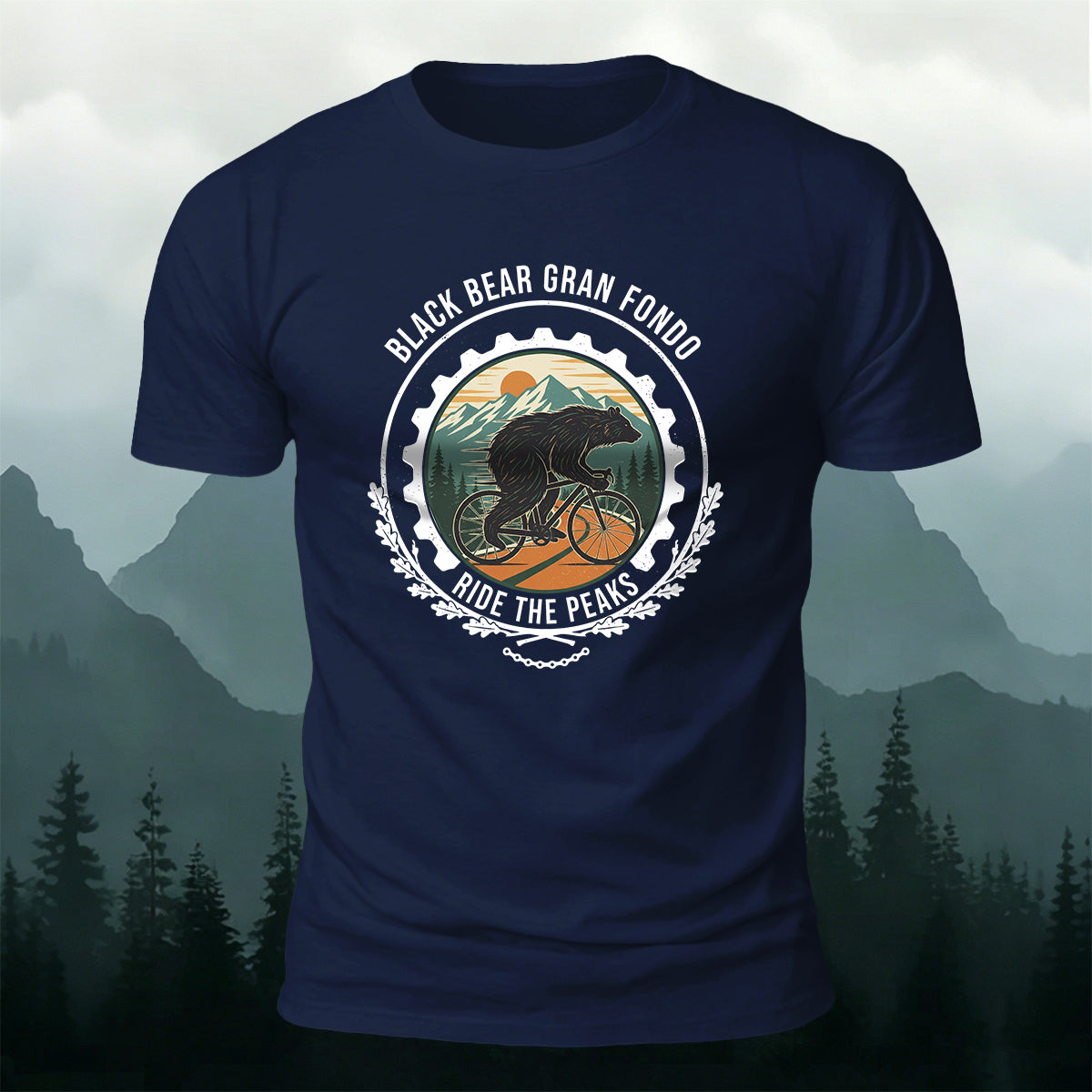 Black Bear Outdoor Cycling Round-Print Casual Cotton Tee