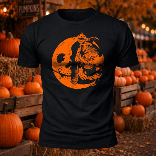 Vintage Witch & Skull Moon Halloween Printed Short Sleeve T-Shirt