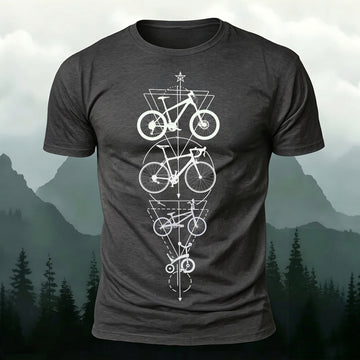 100% Cotton Bicycle Geometric Print Round-Neck T-Shirt