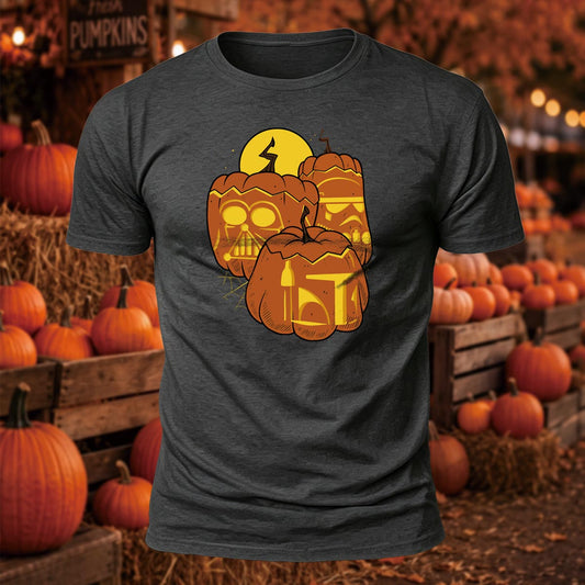 Galactic Halloween - Sith & Mandalorian Pumpkins Printed Short Sleeve T-Shirt