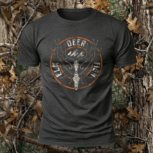 DTG Elk Deer Fish Printed Short Sleeve T-Shirt