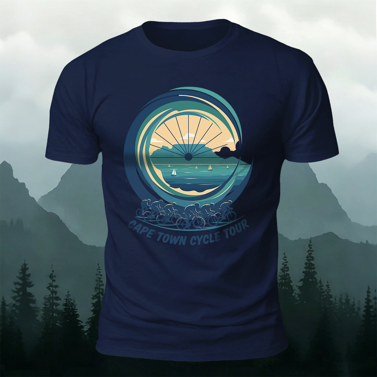 Outdoor Cyclists Round-print Casual Cotton T-Shirt