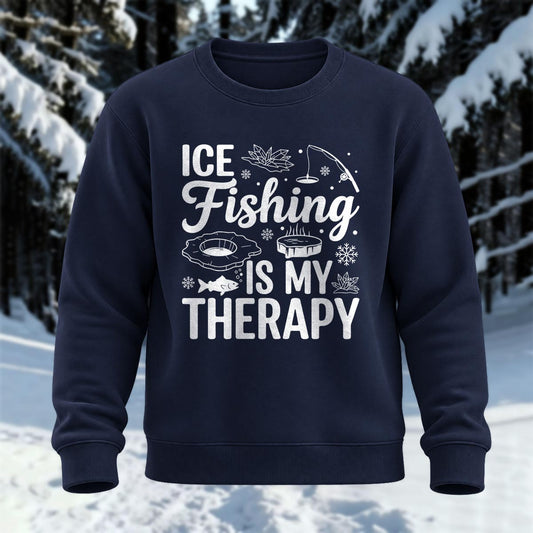 Ice Fishing Is My Therapy Printed Round Neck Sweatshirt