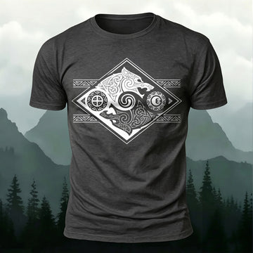 Premium Cotton Wolfs Chasing Sun & Moon Printed T-Shirt