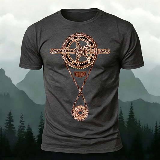 Cotton Bicycle Chain Retro-Print Crew-Neck T-Shirt