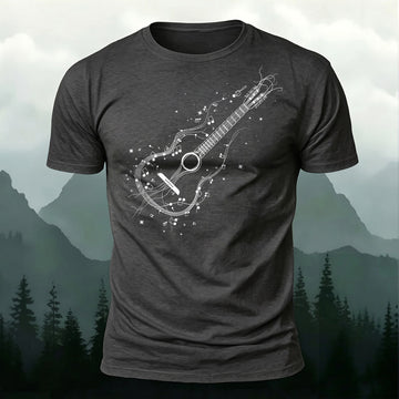 Premium Cotton Line Art Guitar Print Casual T‑Shirt