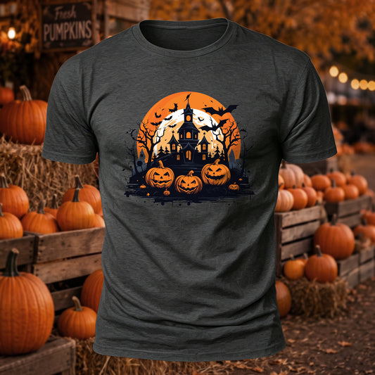 Premium Cotton Halloween Pumpkin Castle T-Shirt