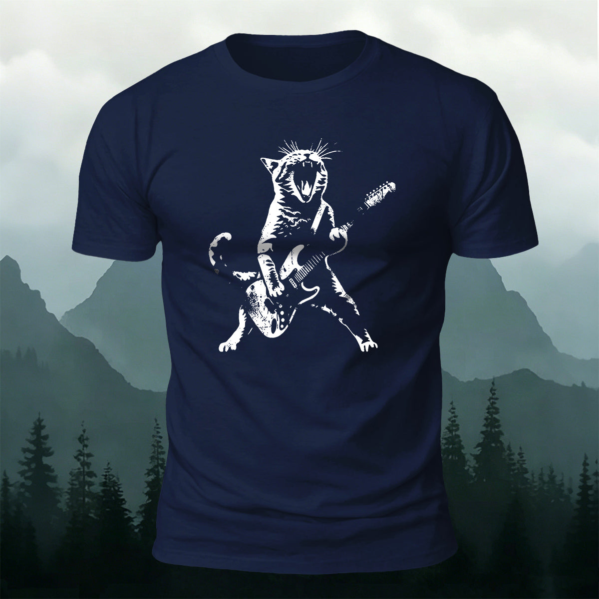 Cotton Rock ‘n’ Roll Cat Print Casual T-Shirt