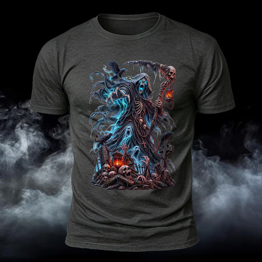 Wailing Grim Reaper Printed Short Sleeve T-Shirt
