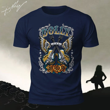 Soft Cotton Dolly Winged Guitar Rose Country Rock Casual T‑Shirt