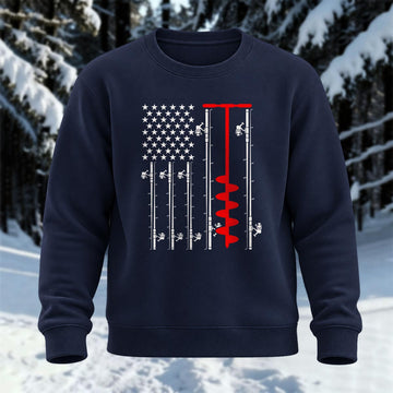 Ice Fishing Flag Printed Round Neck Sweatshirt