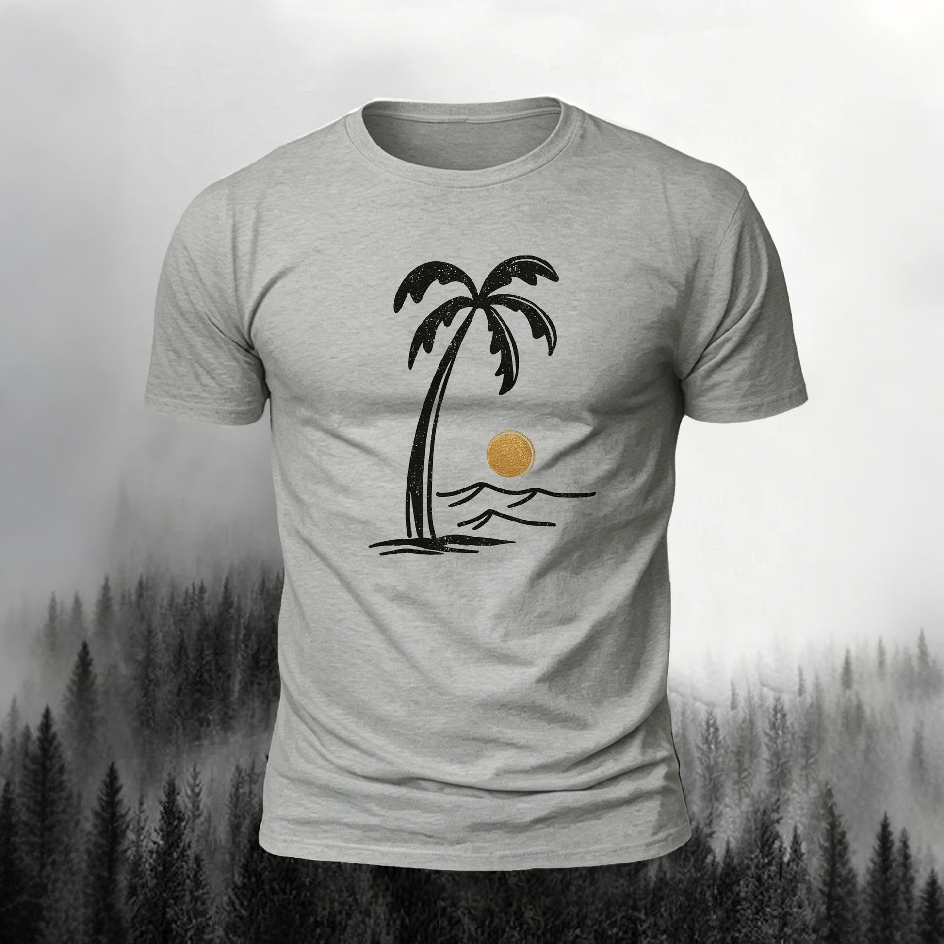 Mountain Series Simple Pattern Cotton Breathable T-Shirt Grey
