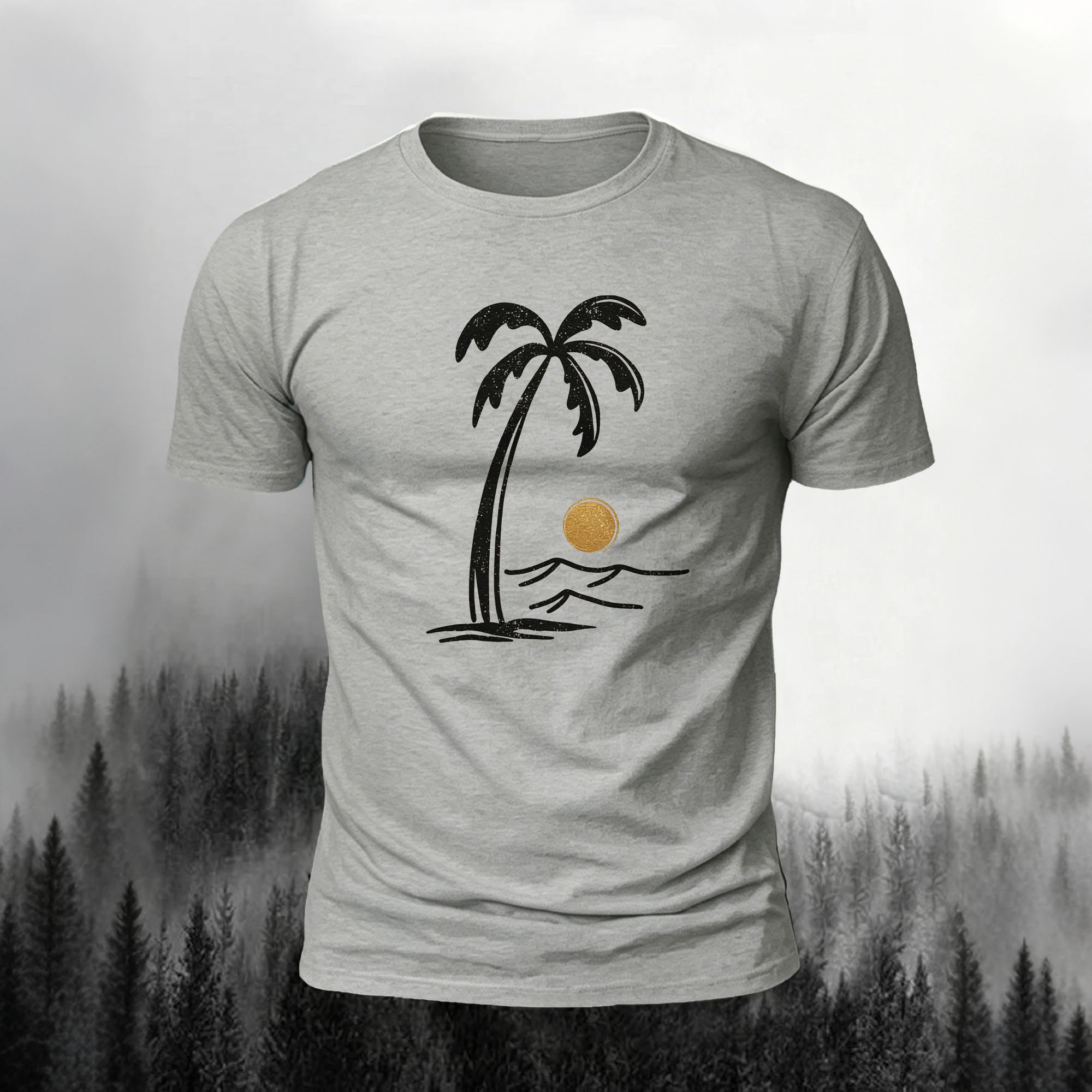 Mountain Series Simple Pattern Cotton Breathable T-Shirt Grey