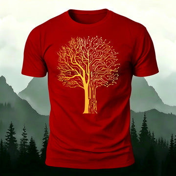 Tech-inspired tree print combed cotton T-shirt Red