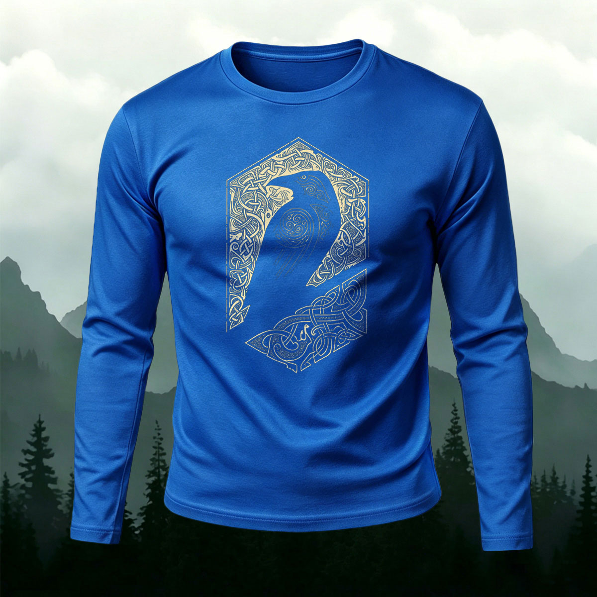 Vintage Bird Print Casual Cotton Long-Sleeve T-Shirt