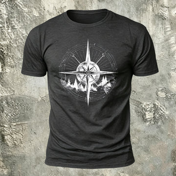 Minimalist Compass Skin-Friendly Round Neck T-Shirt