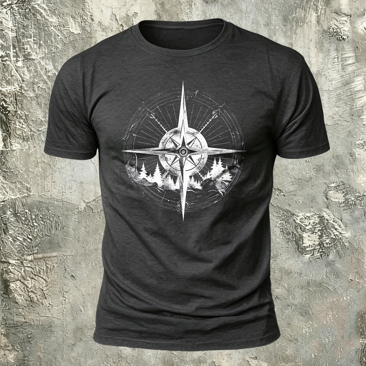 Minimalist Compass Skin-Friendly Round Neck T-Shirt