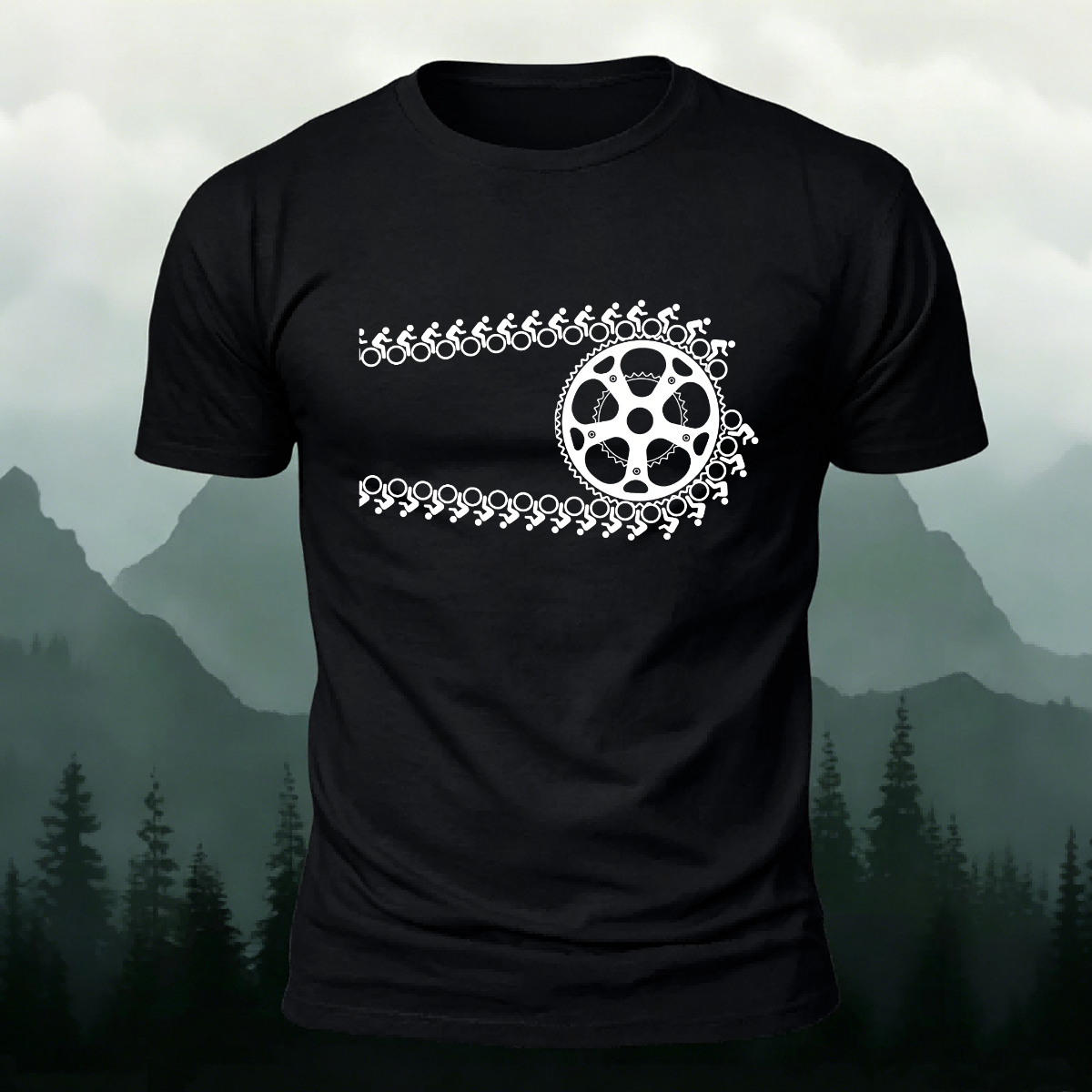 Artistic Cycling Pattern Outdoor Style Skin-Friendly T-Shirt Black