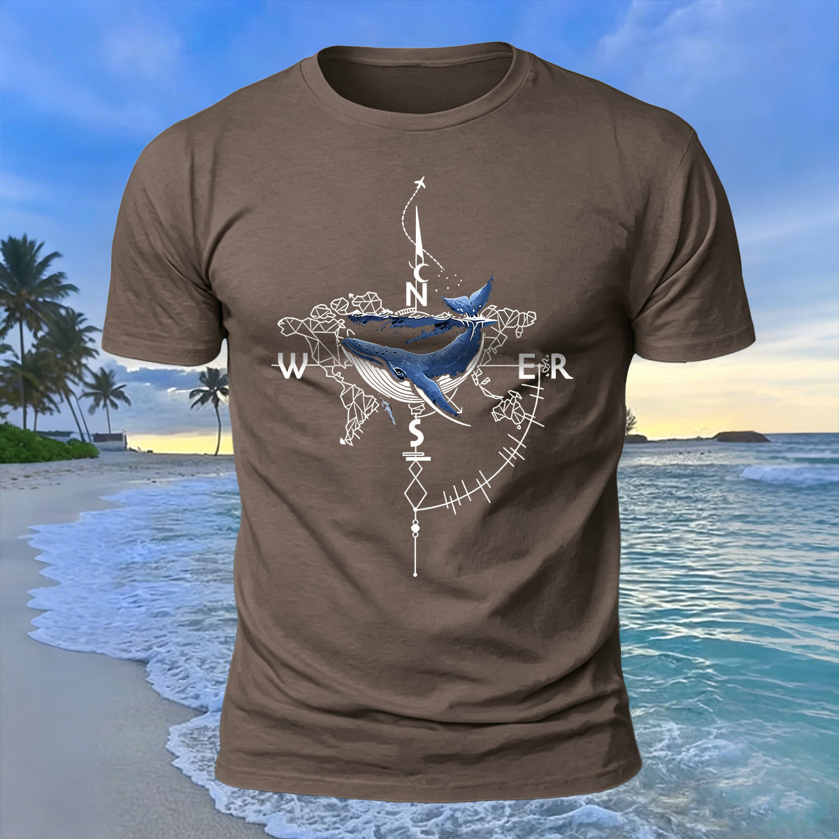 Creative Whale Compass Print 100% Cotton Soft-Touch T-Shirt
