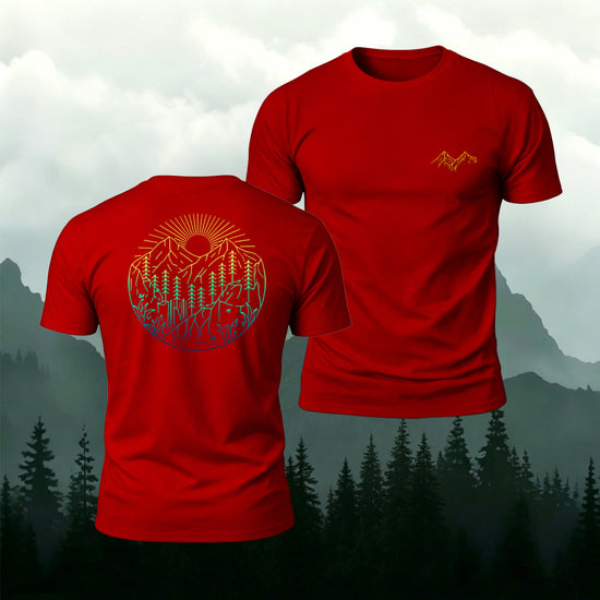 Minimalist Forest Pattern Natural Breathable Material Tee Red
