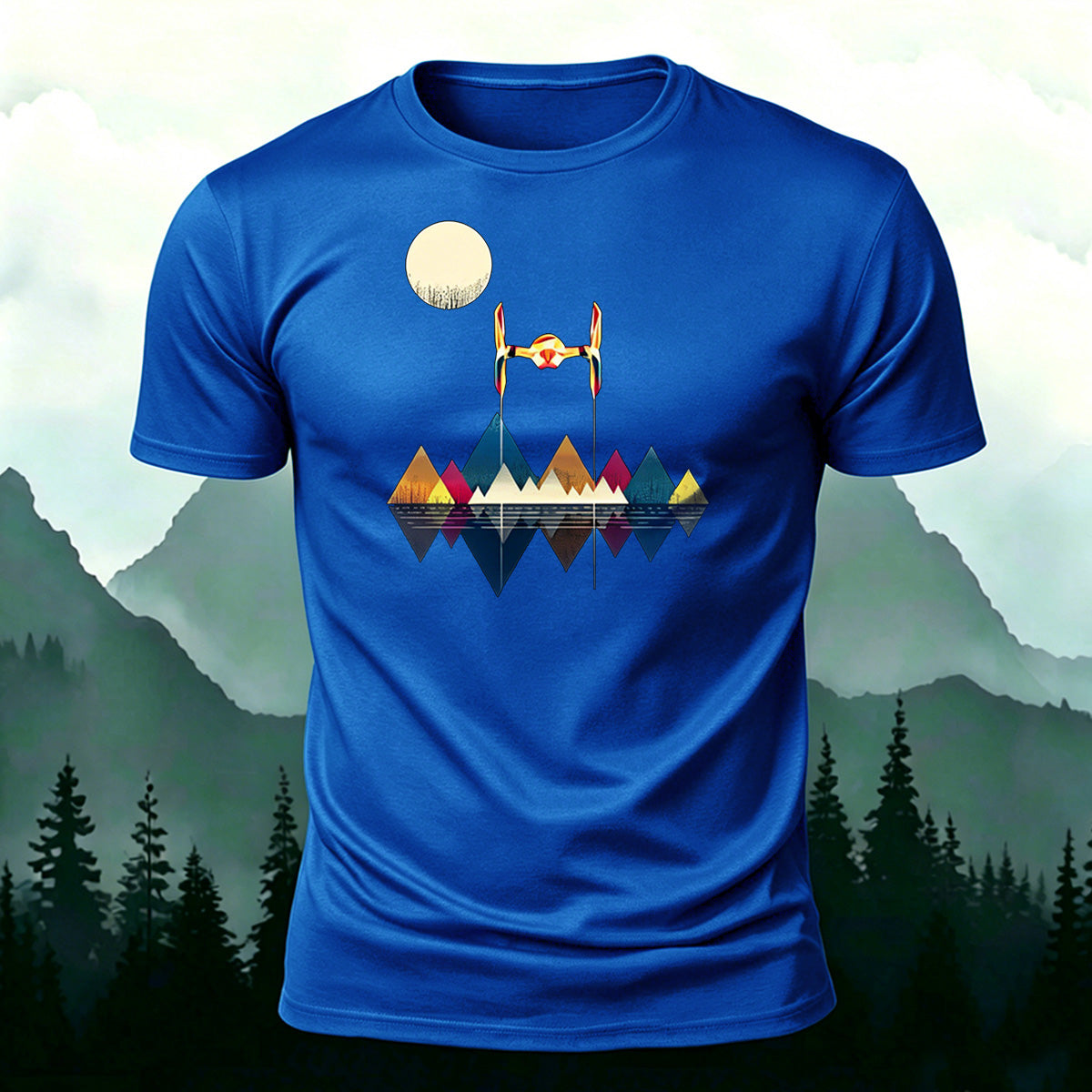 Color Graphic Print Premium Cotton Casual T-Shirt Blue
