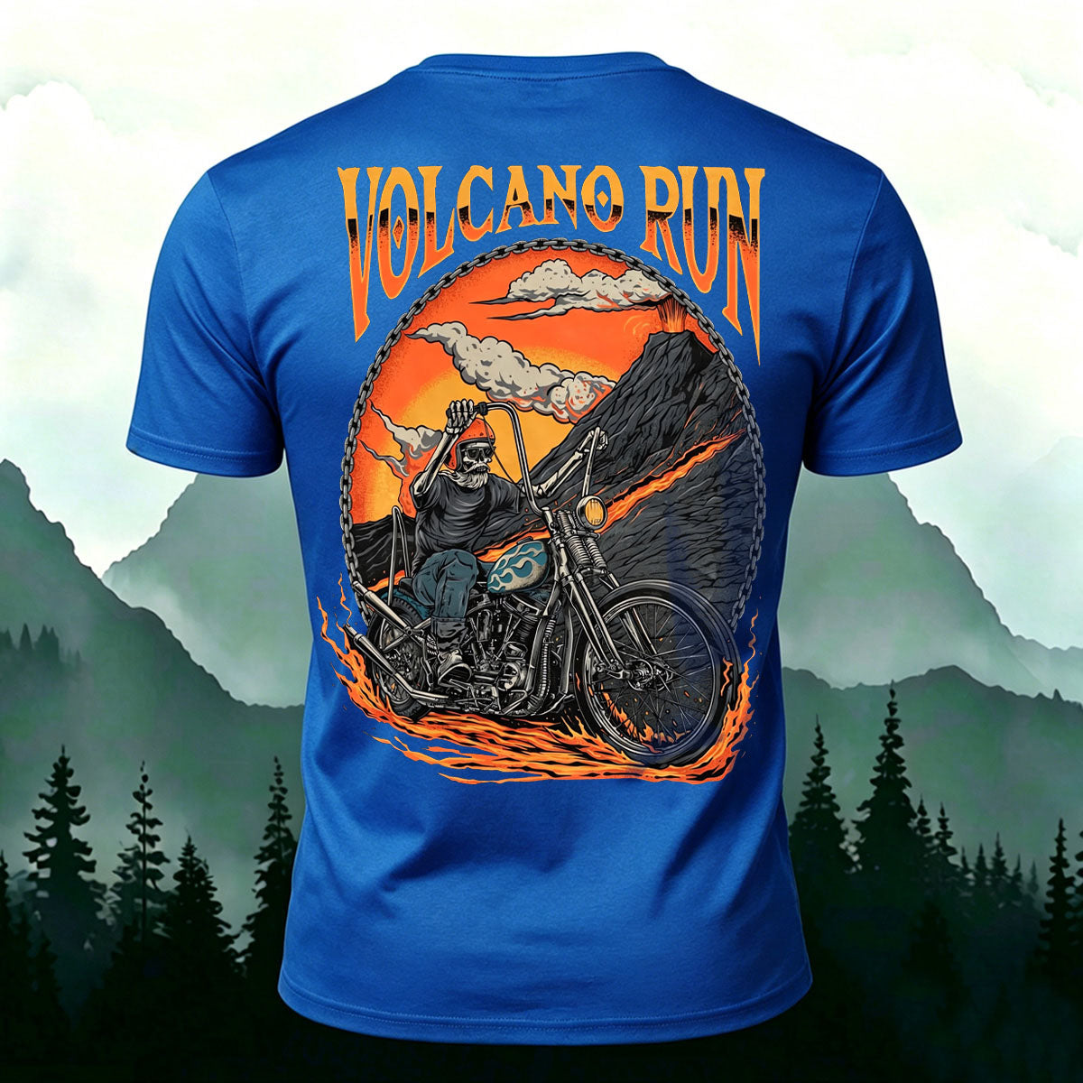Skeleton Volcano Cycling Casual Cotton T-Shirt