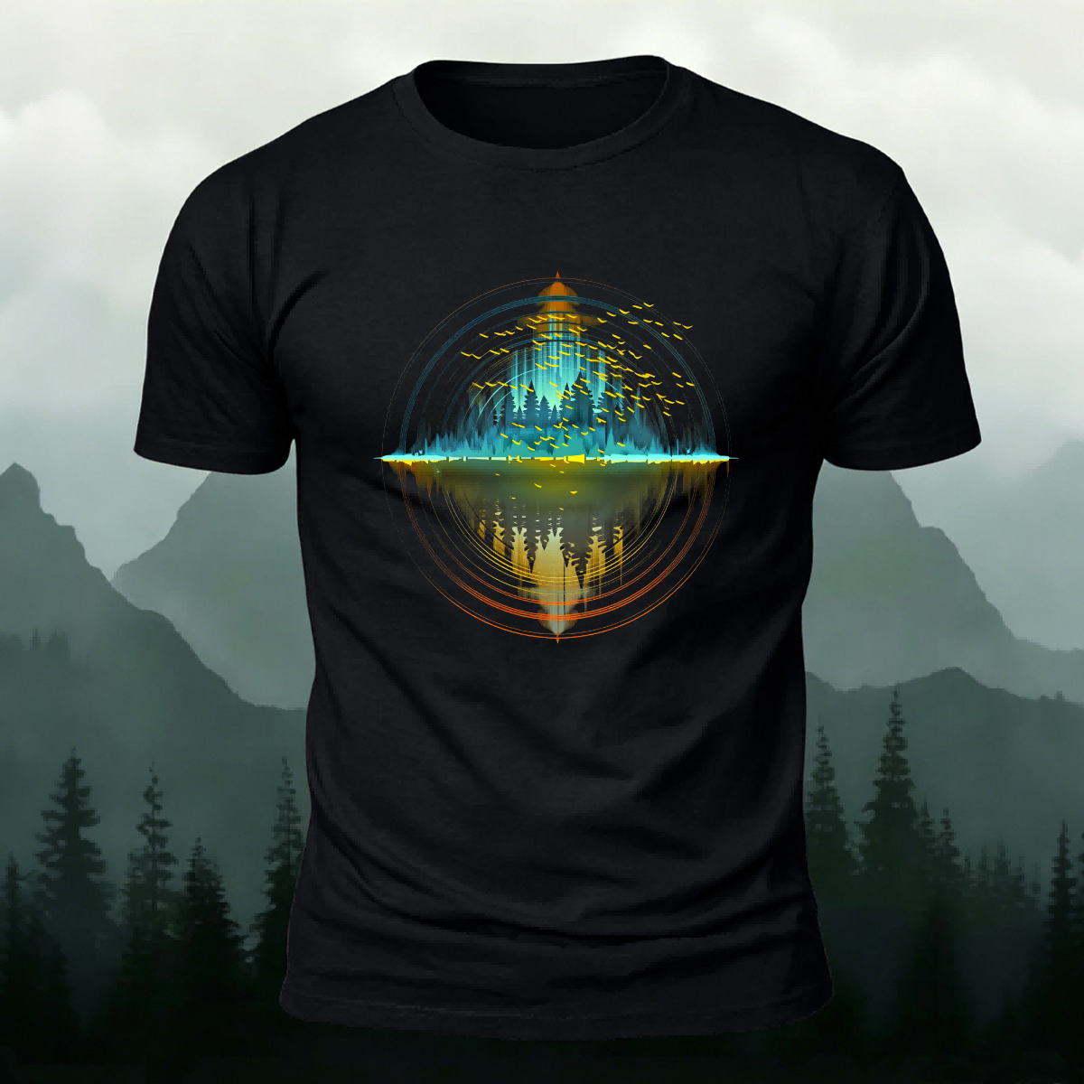 Scenic Print Outdoor Soft-touch Feel Casual T-shirt