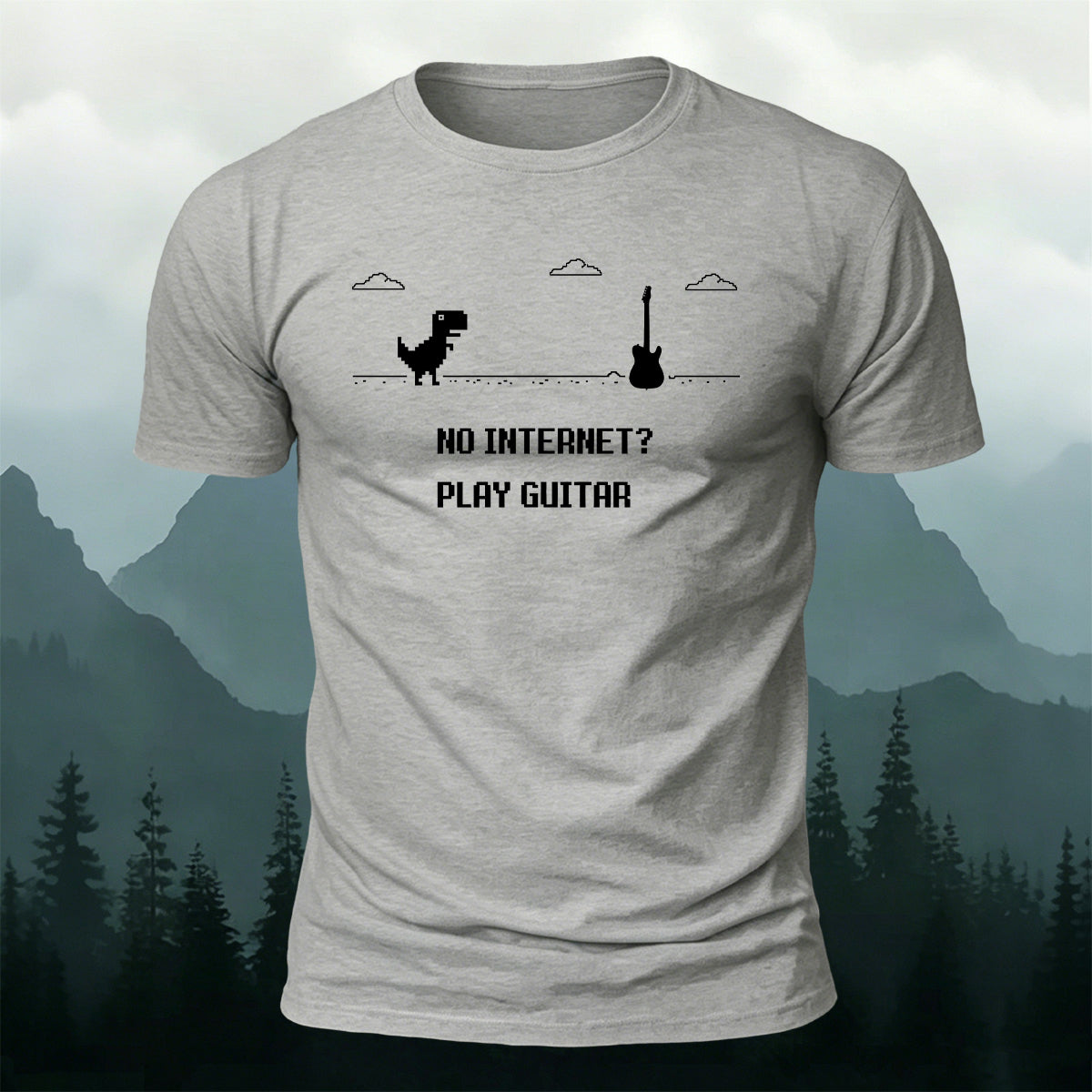 Dinosaur Guitar Creative Print Cotton Outdoor T-Shirt
