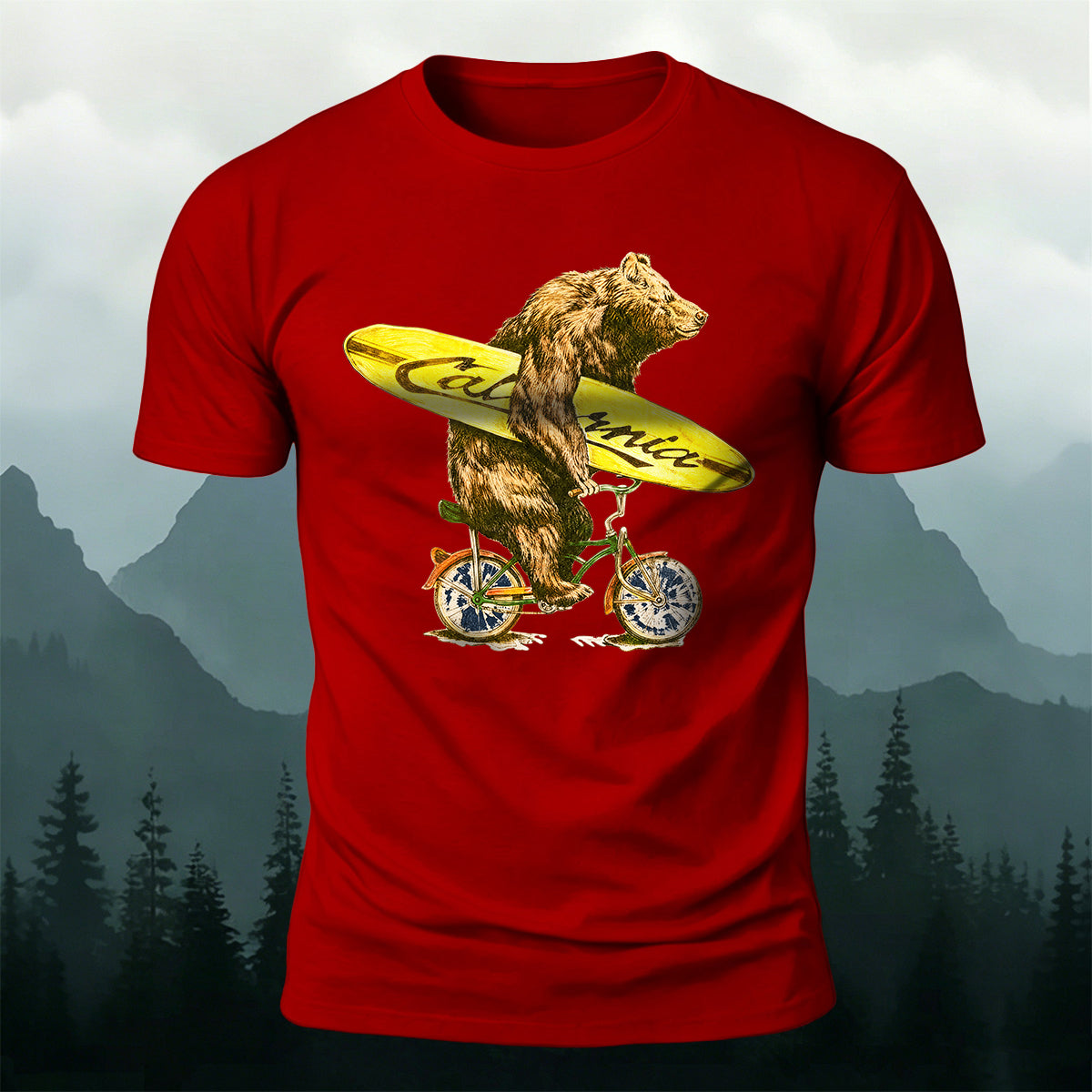 Fun Bear Cycling Surfing Outdoor Premium Cotton Tee