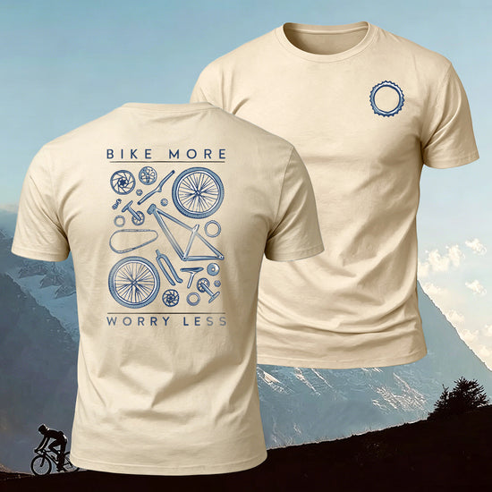 Bicycle Parts Print 100% Cotton Casual T-Shirt Beige