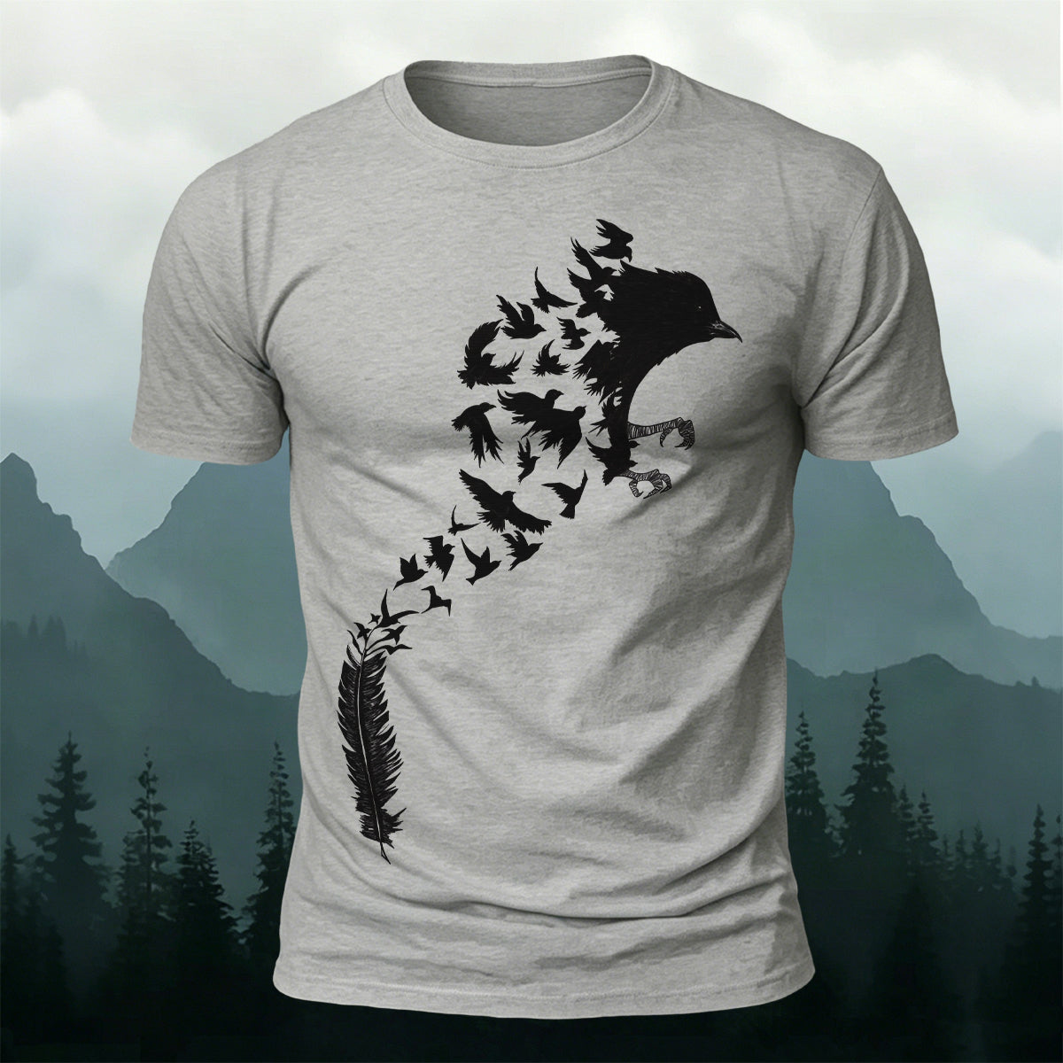 Artistic Bird Print Natural Premium Cotton T-Shirt
