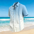 Gradient Blue Leaf Pattern Vacation Casual Shirt