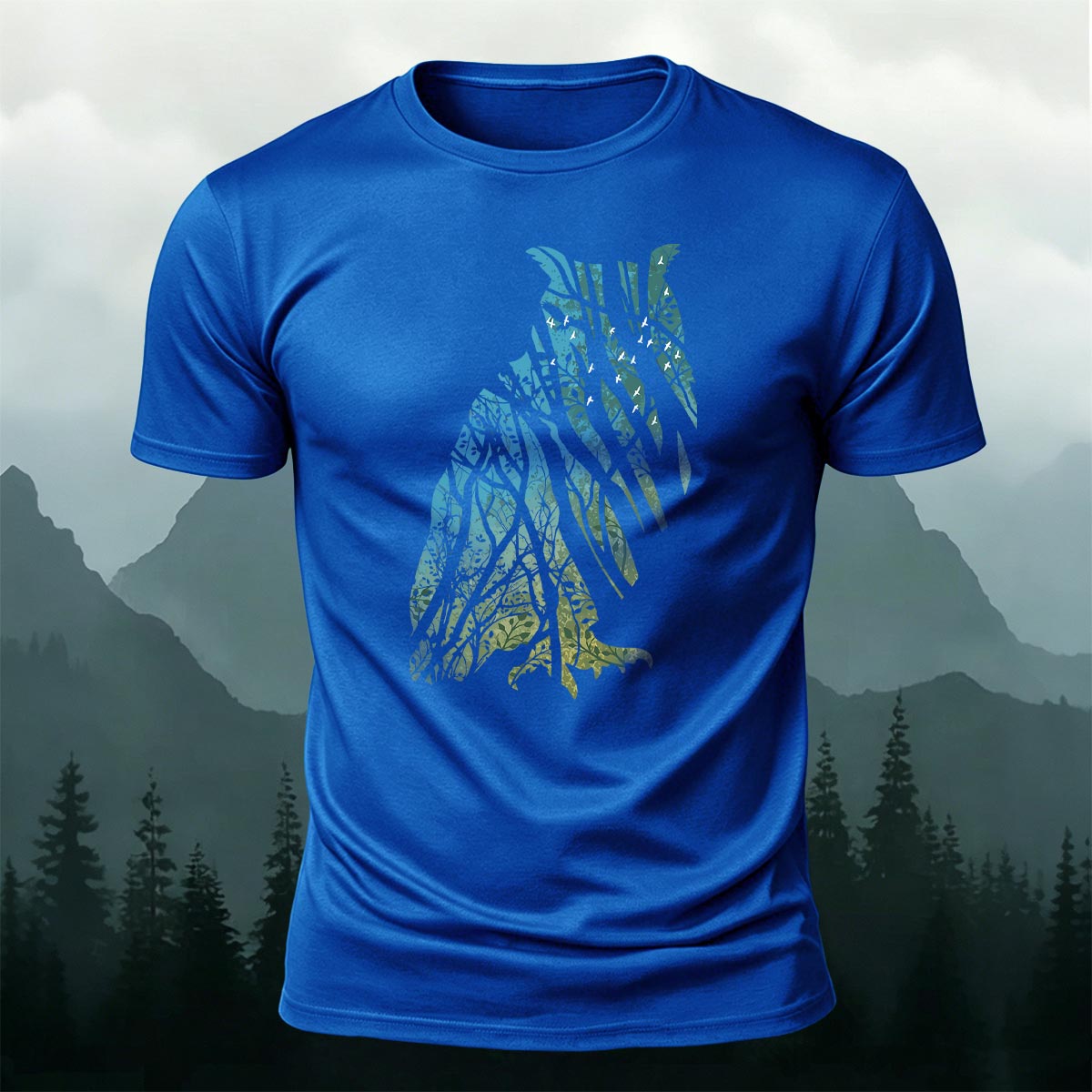 Tech Owl Art Print Casual Cotton T-Shirt Blue