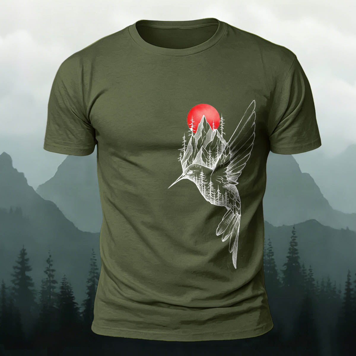 Bird Forest Print Casual Premium Cotton T-Shirt