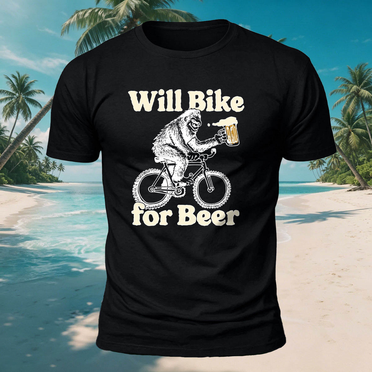 Fun Gorilla Beer Print Casual Skin-Friendly T-Shirt