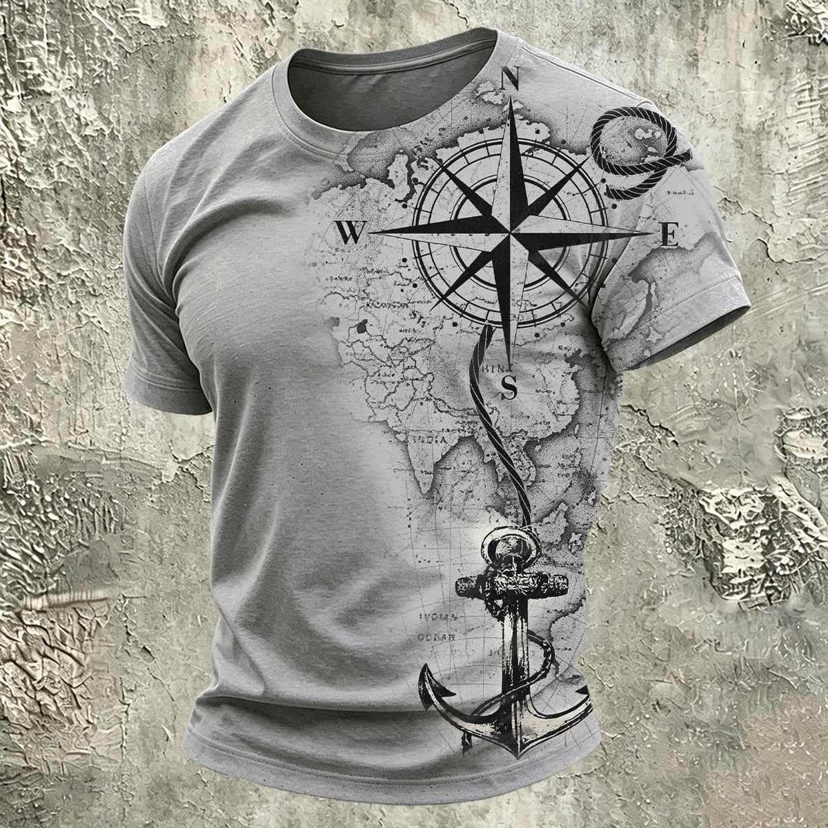 Nautical Map and Anchor Print Versatile Cotton T-Shirt