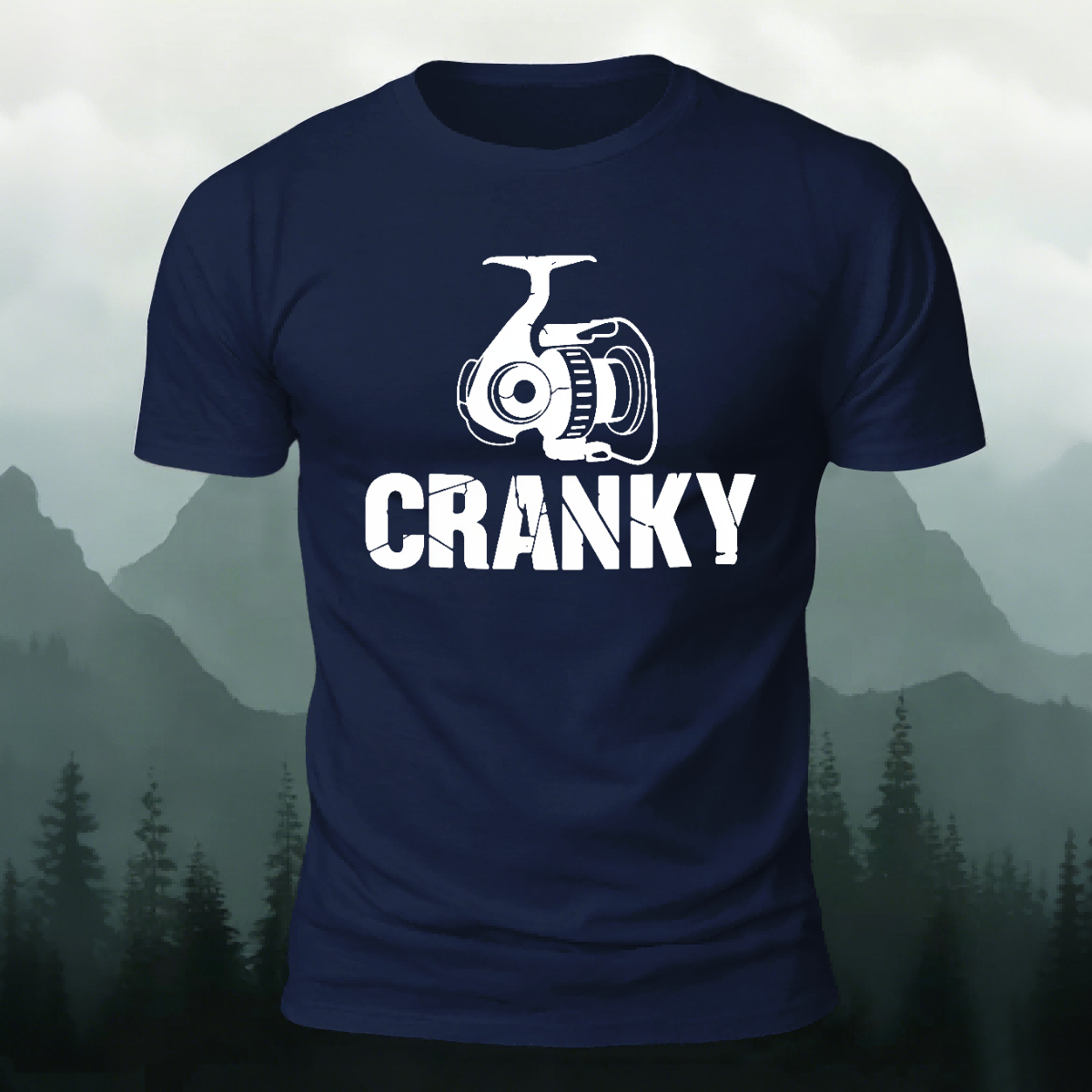 Fishing Gear Pattern Minimalist Style Cotton T-shirt Navy