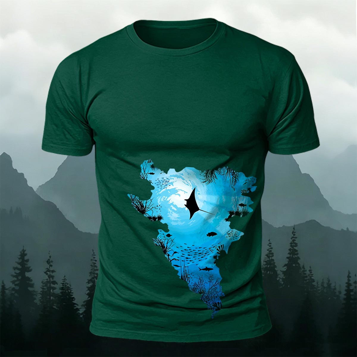 Deep Sea Dream Jellyfish Silhouette Printed Cotton T-Shirt