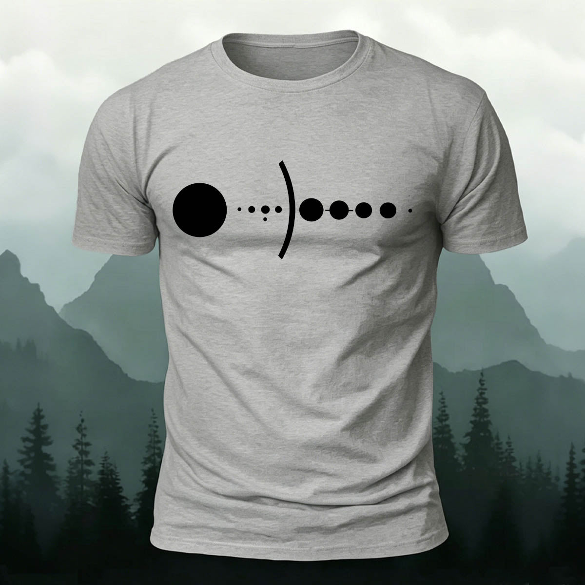 Solar System Silhouette Print  Casual  Cotton T-Shirt Grey
